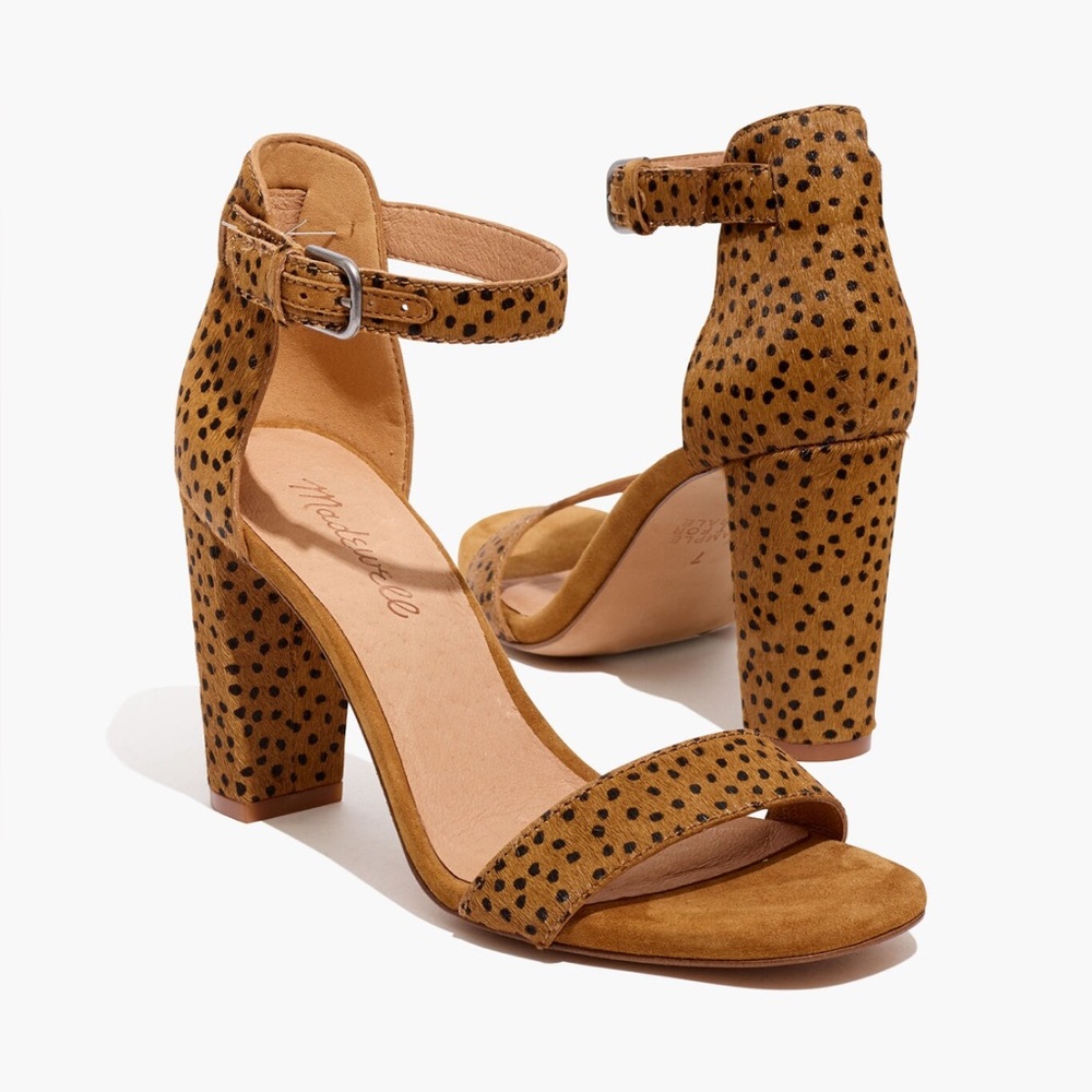 The Brooke Ankle-Strap Sandal in Spot Dot Calf Hair NWT